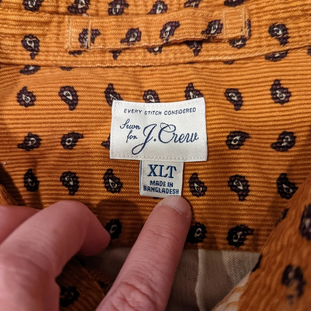 Golden Orange Paisley Corduroy Button-Up Shirt (tall)